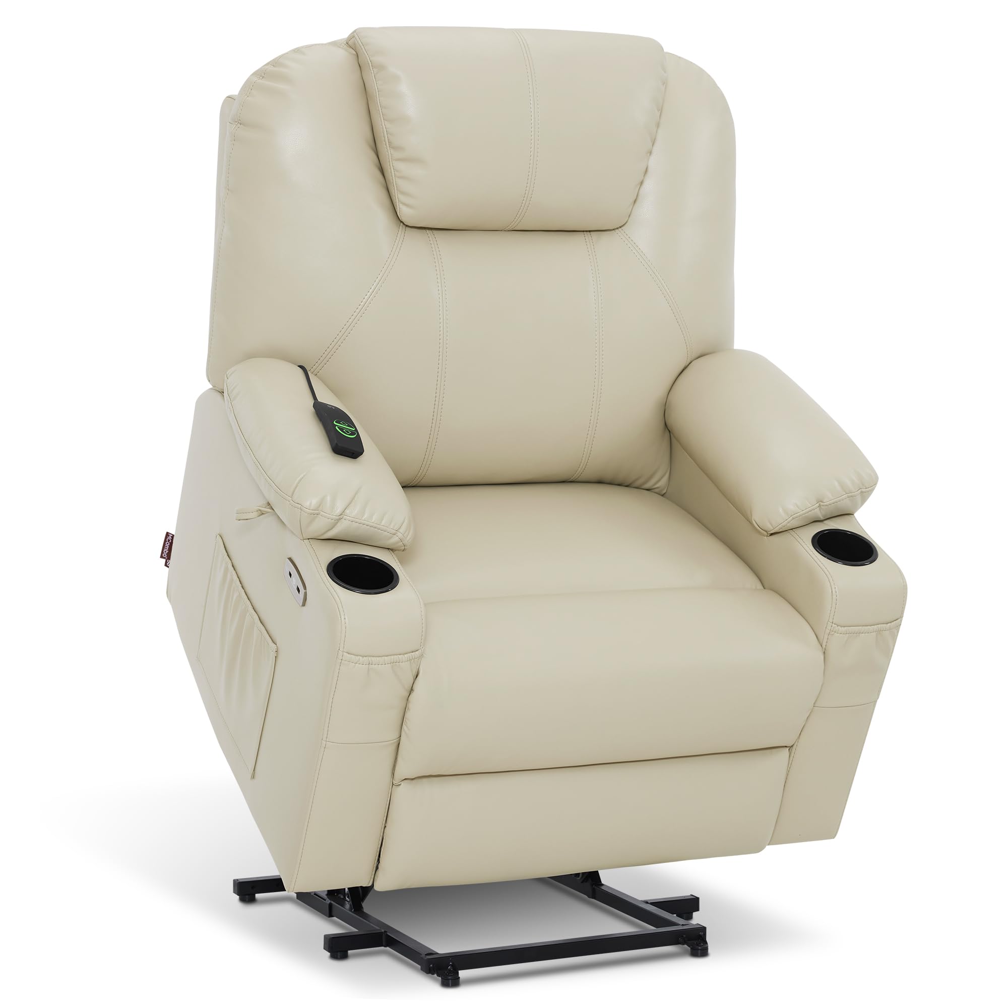 MCombo Electric Power Lift Recliner Chair Sofa with Massage and Heat for Elderly, 3 Positions, 2 Side Pockets, and Cup Holders, USB Ports, Faux Leather 7040 (Light Brown, Medium)