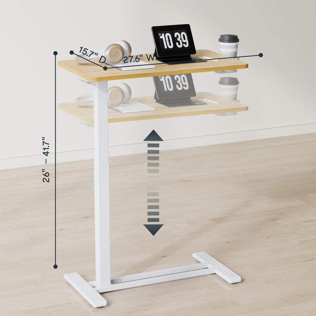 FLEXISPOT H7 Adjustable Overbed Bedside Table with Wheels Pneumatic Mobile Standing Desk Laptop Desk Rolling Computer Cart Movable Overbed Table Hospital Home Use(27.6" W x 15.7" D, White)