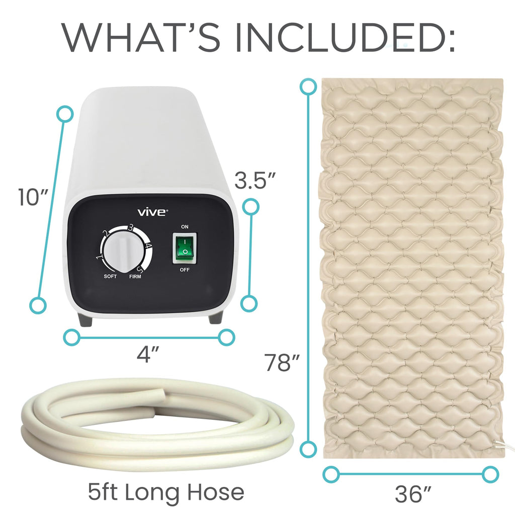 Vive Alternating Air Pressure Mattress Pad - The Original Bed Sore Prevention Solution - Hospital Topper for Bedridden Patients - Includes Waterproof, Breathable Ulcer Cushion & Whisper Quiet Pump