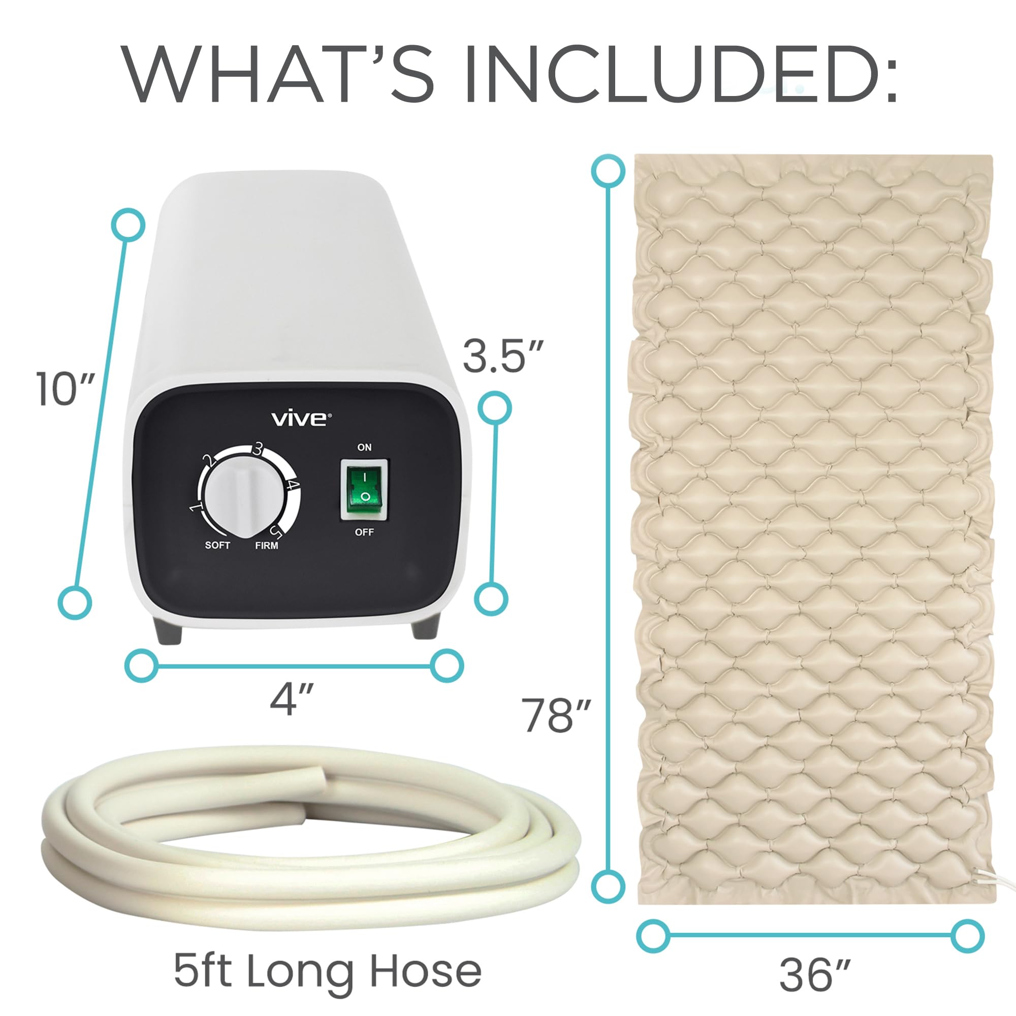 Vive Alternating Air Pressure Mattress Pad - The Original Bed Sore Prevention Solution - Hospital Topper for Bedridden Patients - Includes Waterproof, Breathable Ulcer Cushion & Whisper Quiet Pump