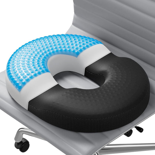 Donut Pillow Seat Cushion - Memory Foam Cooling Gel Lifting Cushion for Office & Home Chair, – Doctor Recommended Office Chair Cushion, Car Seat Cushion – Cushions for Back (Black)