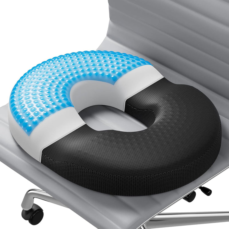 Donut Pillow Seat Cushion - Memory Foam Cooling Gel Lifting Cushion for Office & Home Chair, – Doctor Recommended Office Chair Cushion, Car Seat Cushion – Cushions for Back (Black)