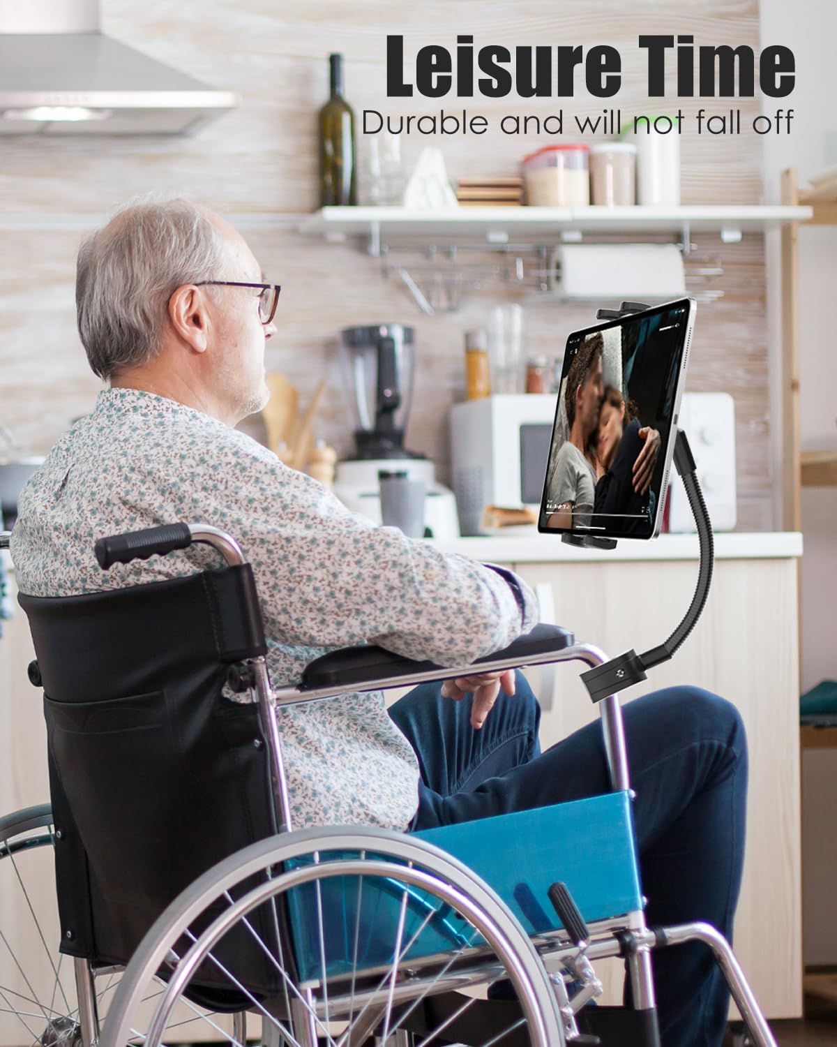 Charchendo Tablet Holder for Wheelchair Handle, Wheelchair Phone Tablet Mount with 9.45" Aluminum Arm 360° Rotation Adjustment Compatible with 4-13'' iPad Pro/Air/Mini, iPhones, Galaxy Z, E-Book