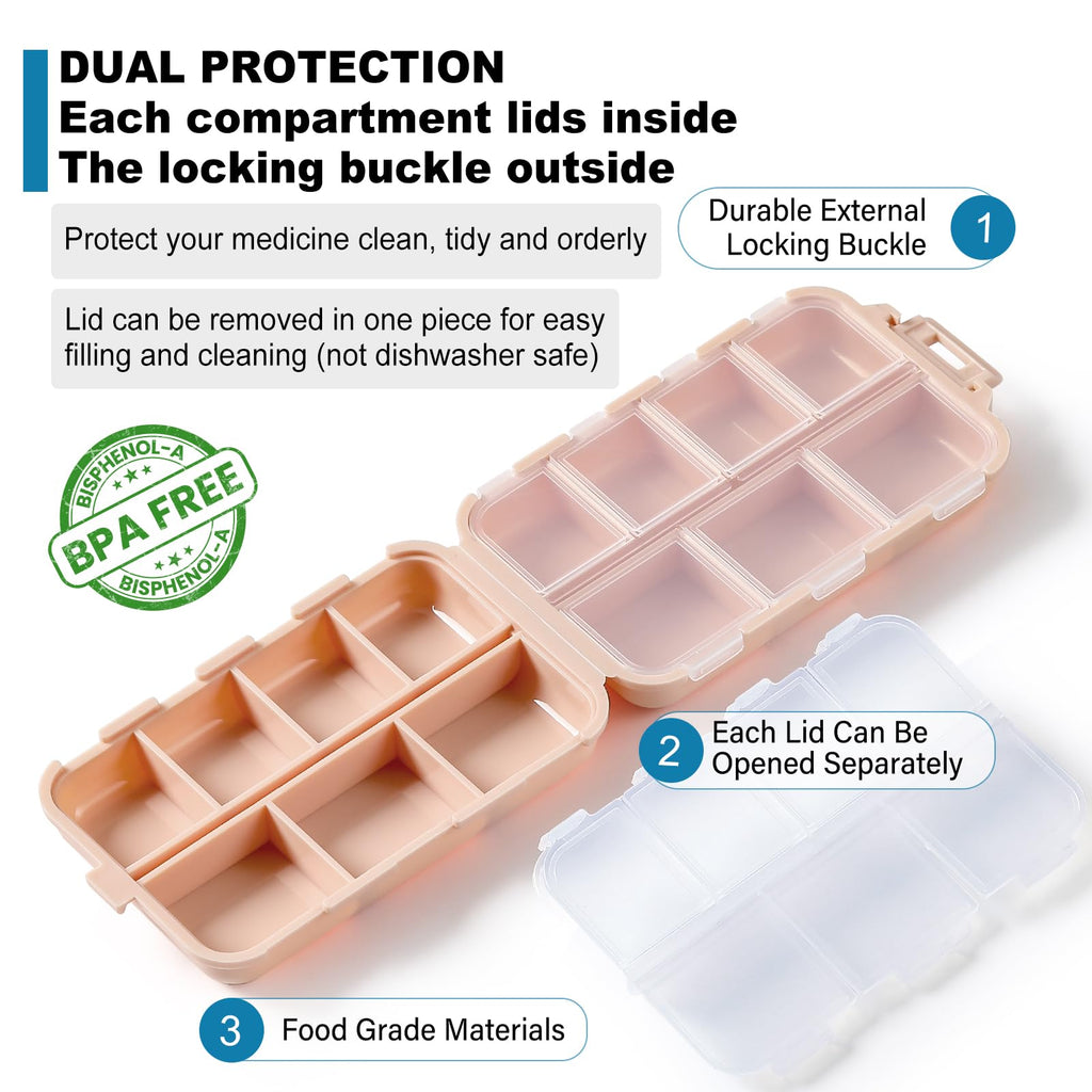 3 Pack 14 Grids Travel Pill Organizer Box with 415-Pcs Medicine Name Labels - Pocket Daily Pharmacy Case Container Kit - Travel Medication Holder Dispenser for Fish Oil Vitamin Supplement Storage