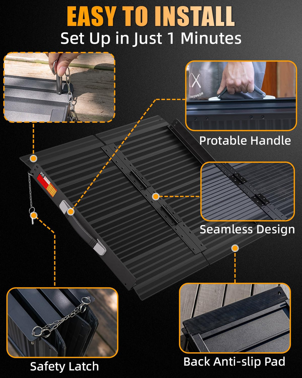 VNN Portable Wheelchair Ramp 4FT, Non-Slip Aluminum Folding Handicap Ramps, Door Threshold Wheelchair Ramps for Home, Threshold Ramp for Home Steps, Scooter Ramp, Doorways