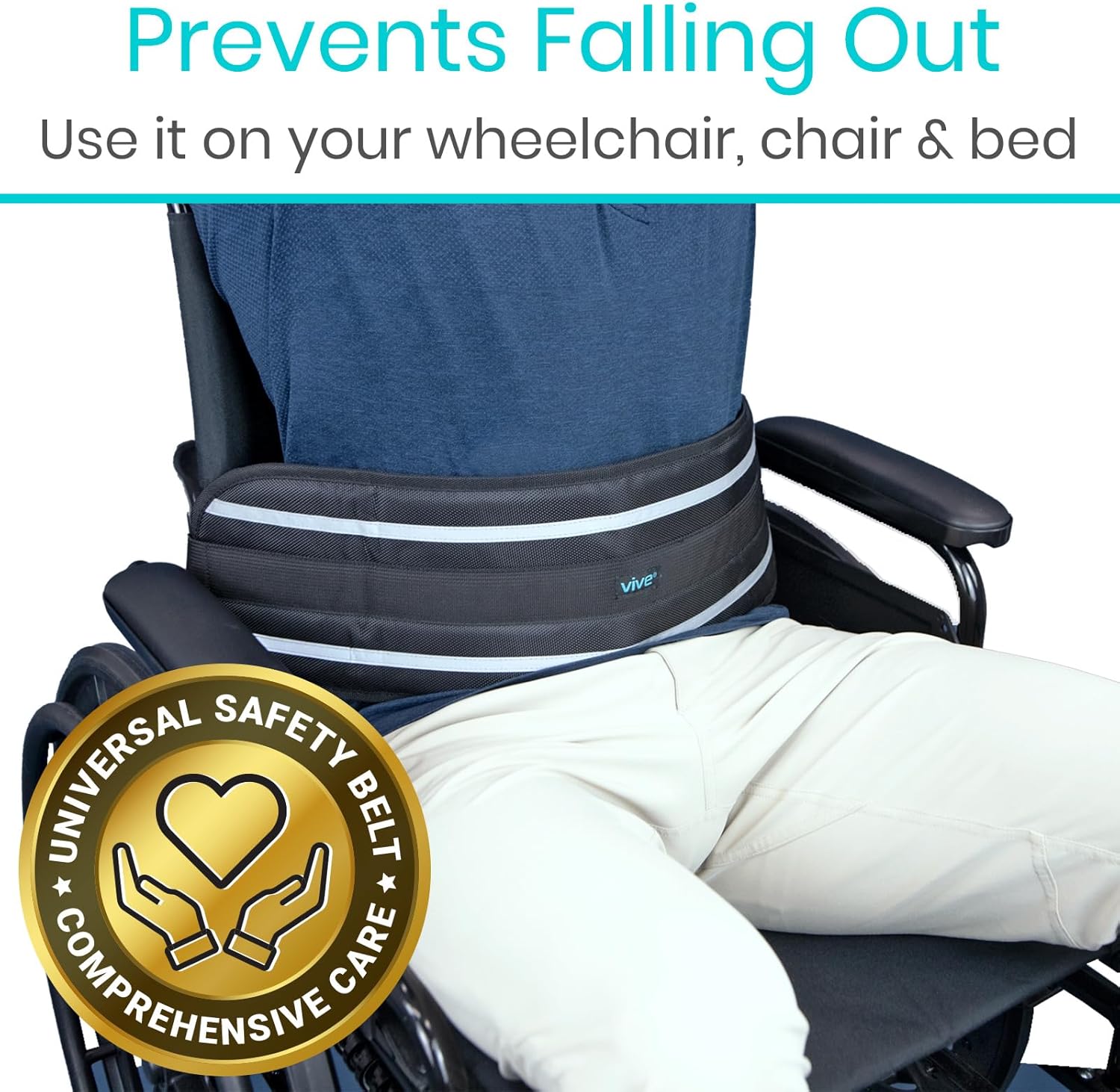 Vive Wheelchair Seatbelt - Safety Belt For The Elderly - Harness For Adults - Adjustable Straps For Chair/Bed Restraint - Patients Care - Falling out Prevention - For The Elderly, Pregnant & Paralyzed