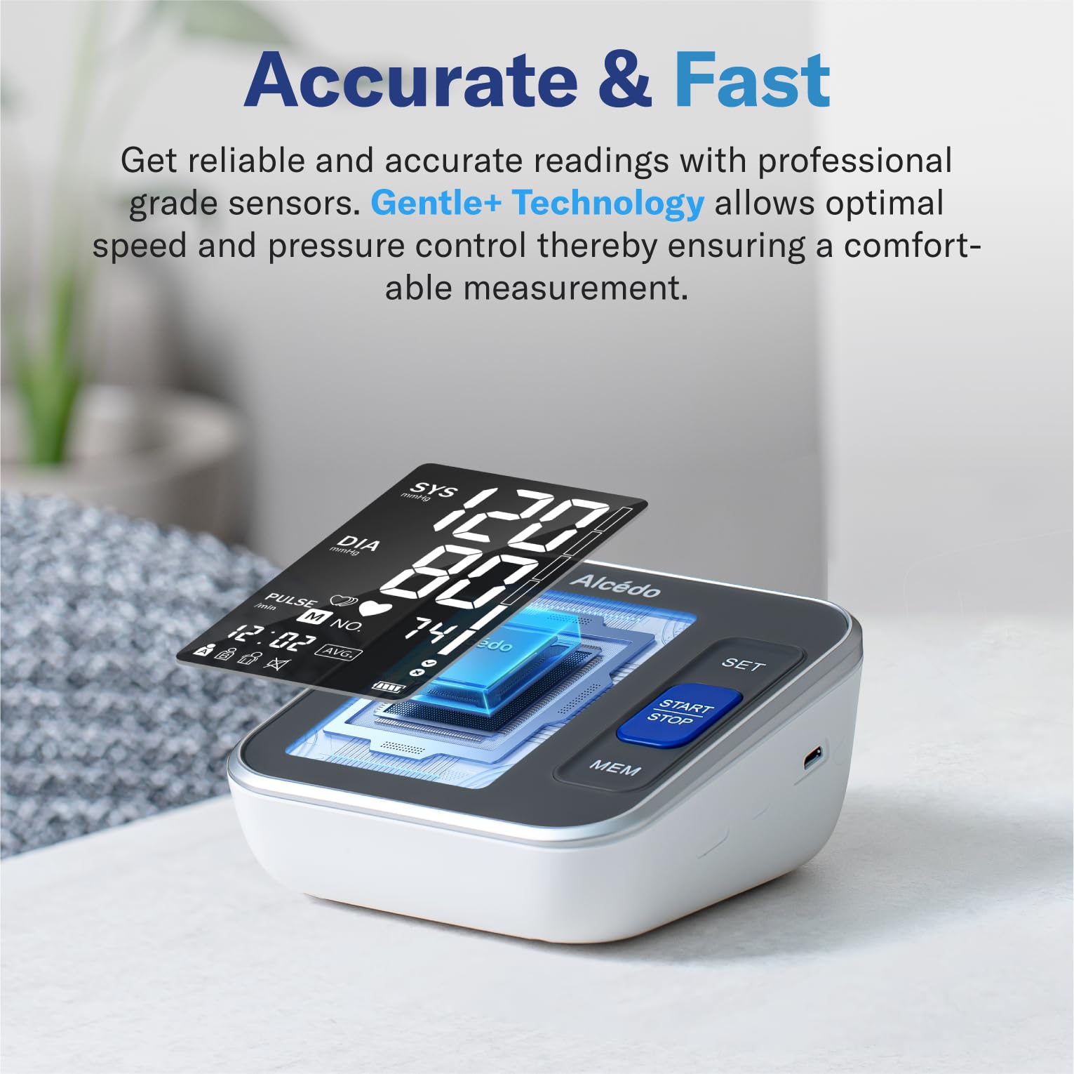 Alcedo Blood Pressure Monitor for Home Use, Automatic Digital BP Machine with Large Cuff for Upper Arm, LCD Screen, 2x120 Memory, Talking Function