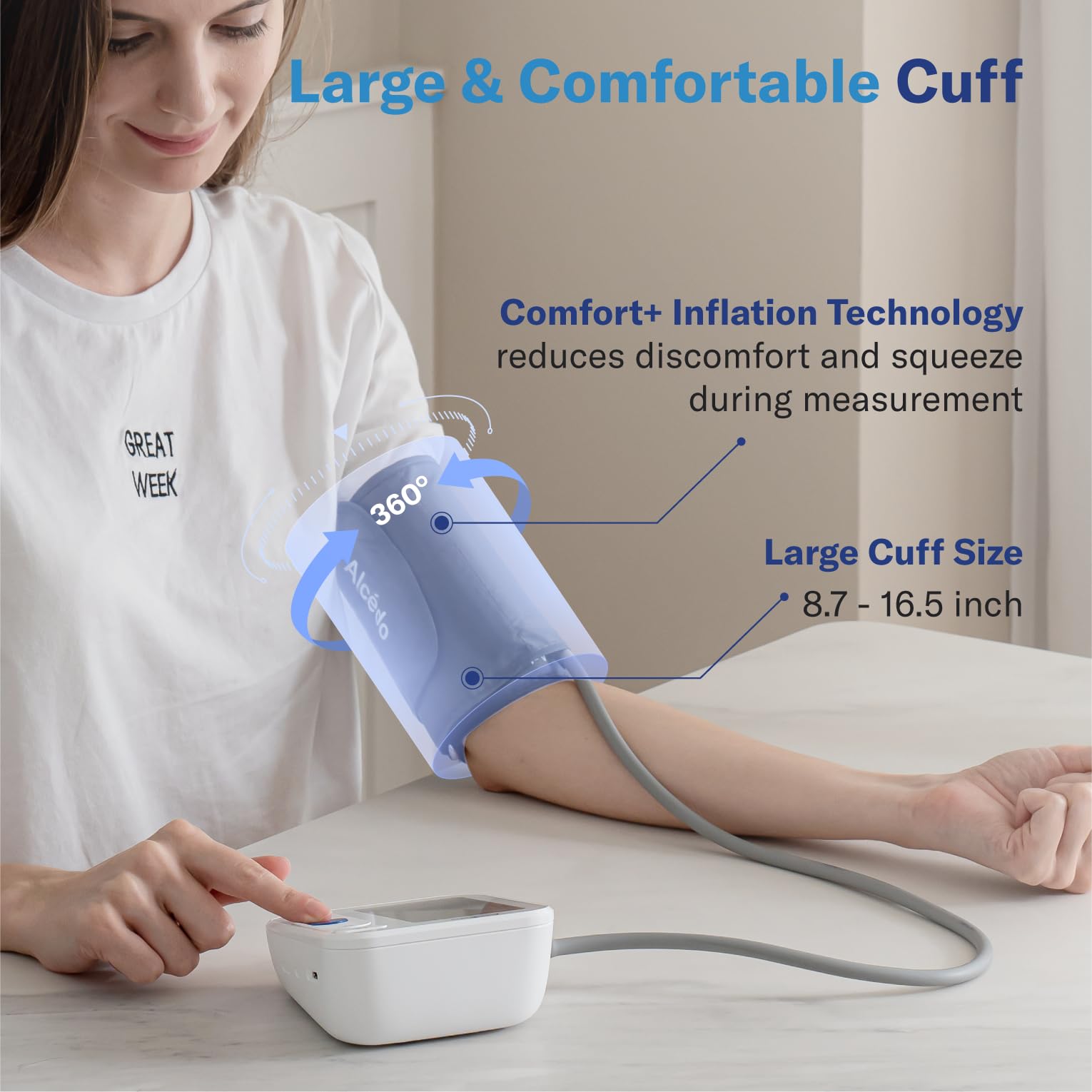 Alcedo Blood Pressure Monitor for Home Use, Automatic Digital BP Machine with Large Cuff for Upper Arm, LCD Screen, 2x120 Memory, Talking Function