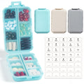 3 Pack 14 Grids Travel Pill Organizer Box with 415-Pcs Medicine Name Labels - Pocket Daily Pharmacy Case Container Kit - Travel Medication Holder Dispenser for Fish Oil Vitamin Supplement Storage
