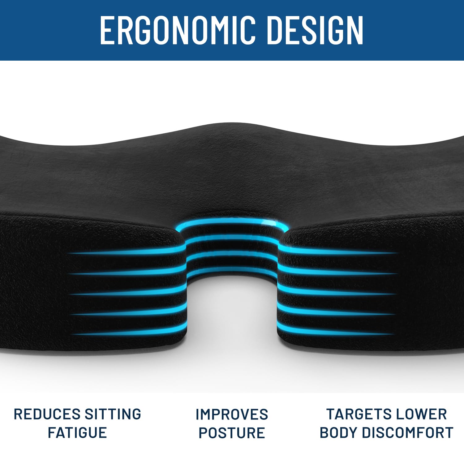 Everlasting Comfort Doctor Recommended Memory Foam Seat Cushion for Office Chairs & Car Seat - Ergonomic Office Desk Accessories for Tailbone Pain Relief, Sciatica & Back Support