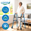Folding Walker with 2 Skis and 5" Wheels, Lightweight Walkers for Seniors and Adults, Supports Up to 350 Pounds, Adjustable Height, Compact Standard Walker, Black