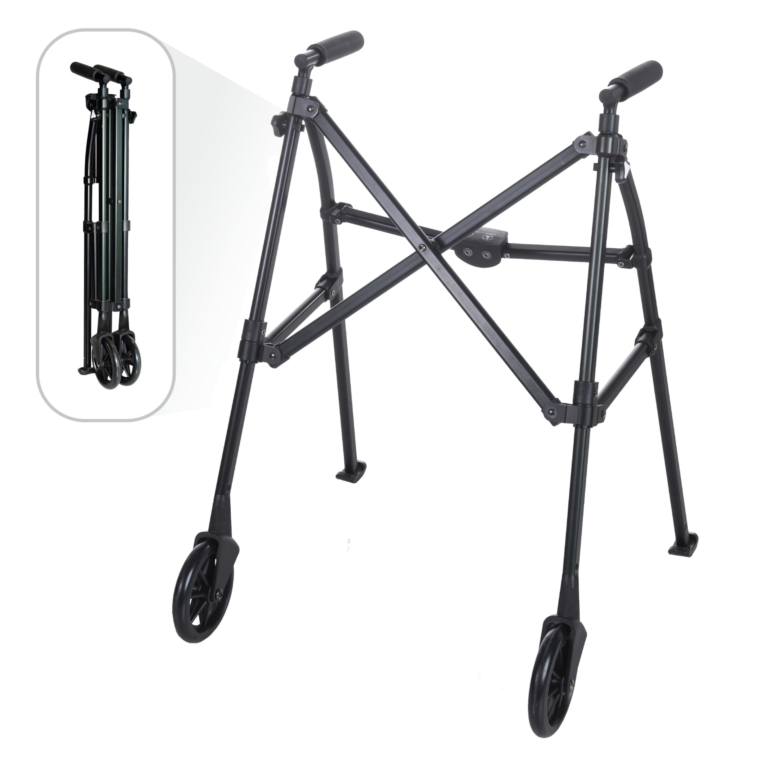 Stander Space Saver Walker, Lightweight Folding Rolling Mobility Aid for Seniors & Adults, Compact 2-Wheel Disability Device with 6-inch Wheels & Ski Glides for Walking Support, Cobalt Blue