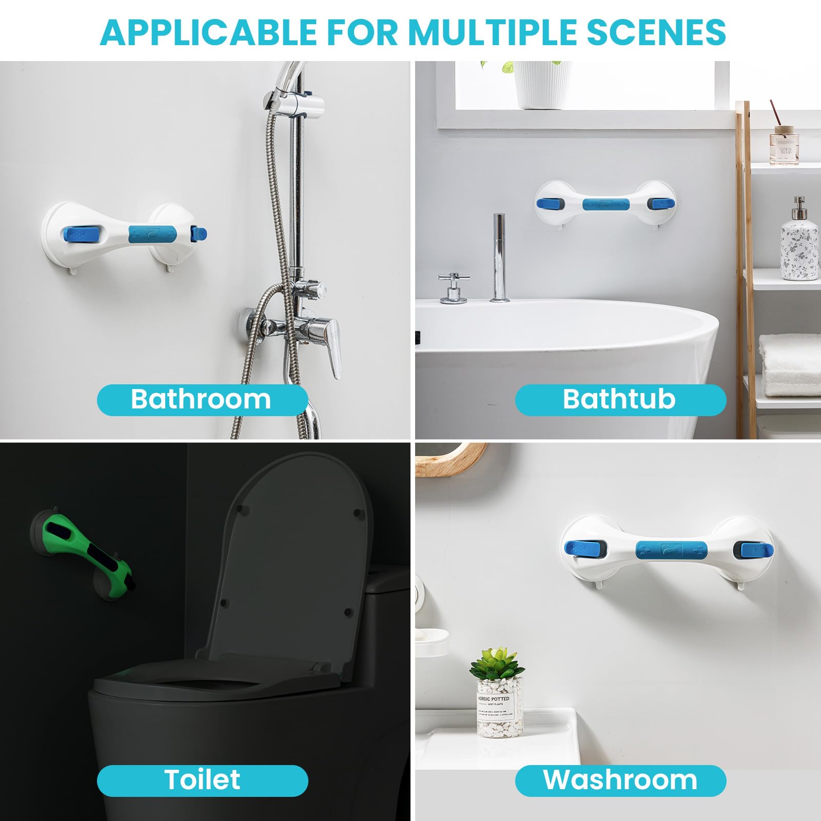 TAILI Grab Bars for Bathtubs and Showers 2 Pack Suction Grab Bar, Heavy Duty Shower Handle Removable Bath Handrails for Seniors and Elderly, Bathroom Safety Grip No Drilling Waterproof,Grey