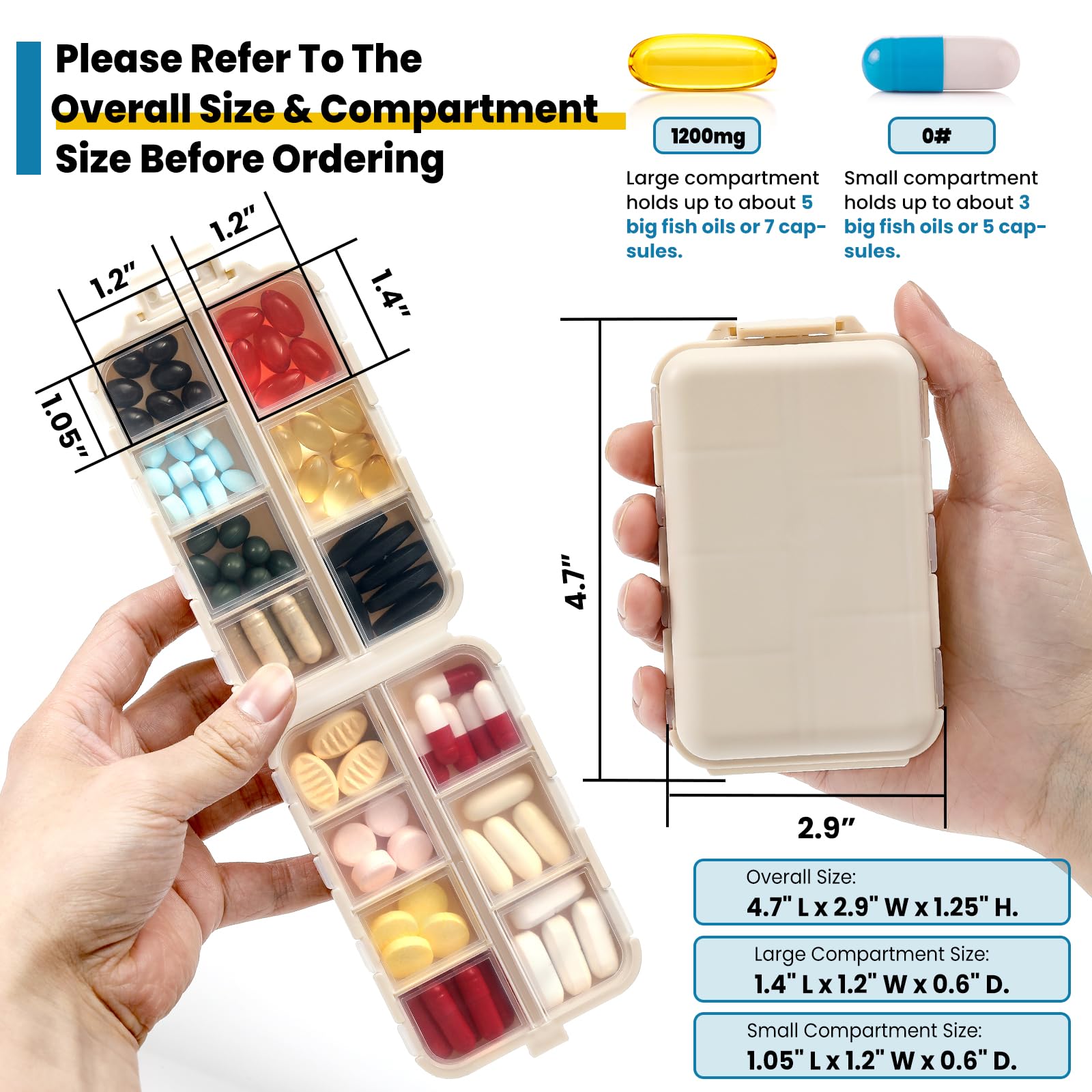 3 Pack 14 Grids Travel Pill Organizer Box with 415-Pcs Medicine Name Labels - Pocket Daily Pharmacy Case Container Kit - Travel Medication Holder Dispenser for Fish Oil Vitamin Supplement Storage