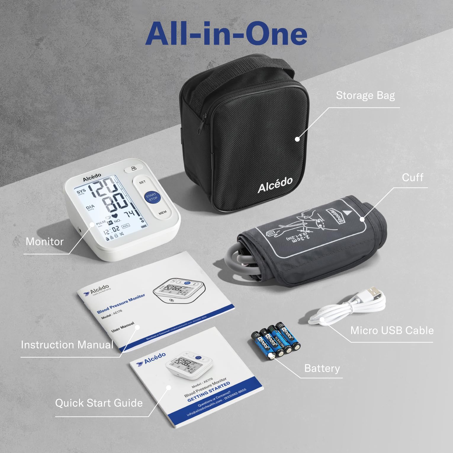 Alcedo Blood Pressure Monitor for Home Use, Automatic Digital BP Machine with Large Cuff for Upper Arm, LCD Screen, 2x120 Memory, Talking Function