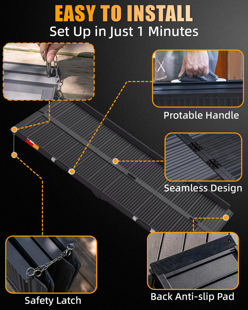 VNN Portable Wheelchair Ramp 4FT, Non-Slip Aluminum Folding Handicap Ramps, Door Threshold Wheelchair Ramps for Home, Threshold Ramp for Home Steps, Scooter Ramp, Doorways