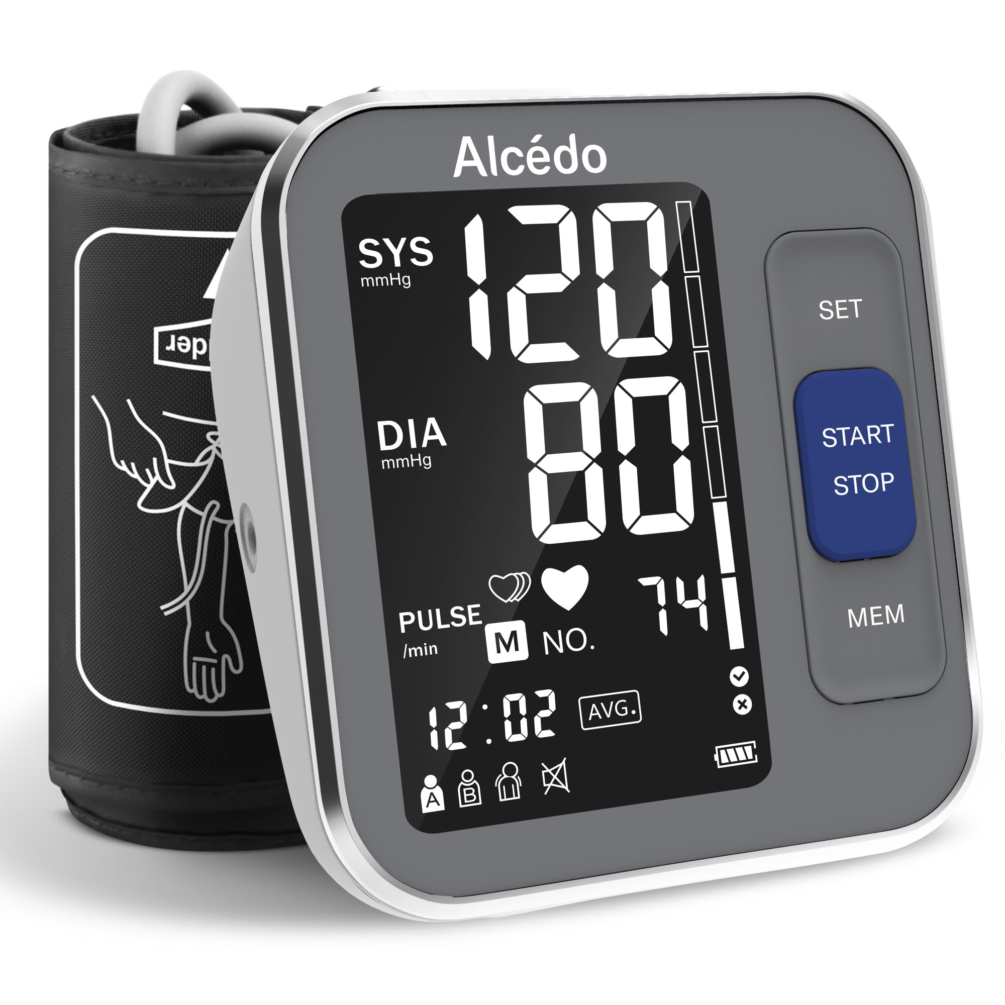Alcedo Blood Pressure Monitor for Home Use, Automatic Digital BP Machine with Large Cuff for Upper Arm, LCD Screen, 2x120 Memory, Talking Function
