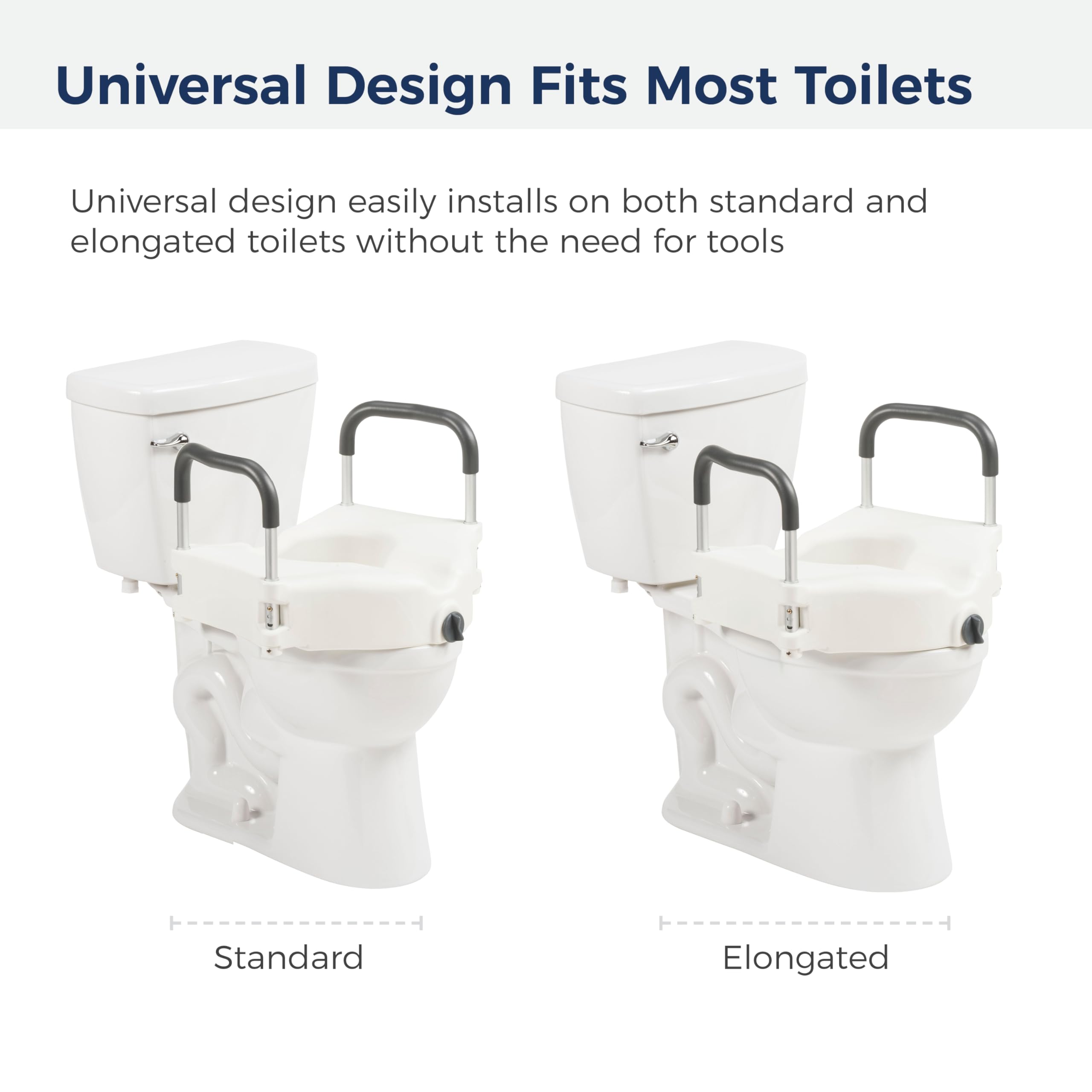 Drive Medical RTL12027RA 2-in-1 Raised Toilet Seat with Removable Padded Arms, Standard Seat