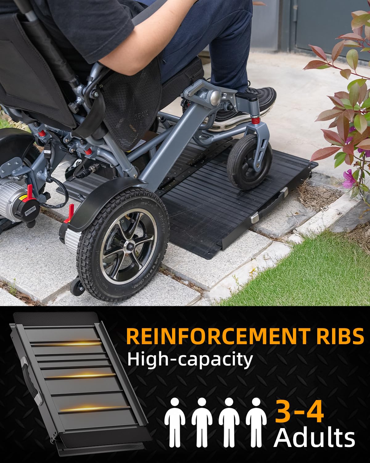 VNN Portable Wheelchair Ramp 4FT, Non-Slip Aluminum Folding Handicap Ramps, Door Threshold Wheelchair Ramps for Home, Threshold Ramp for Home Steps, Scooter Ramp, Doorways