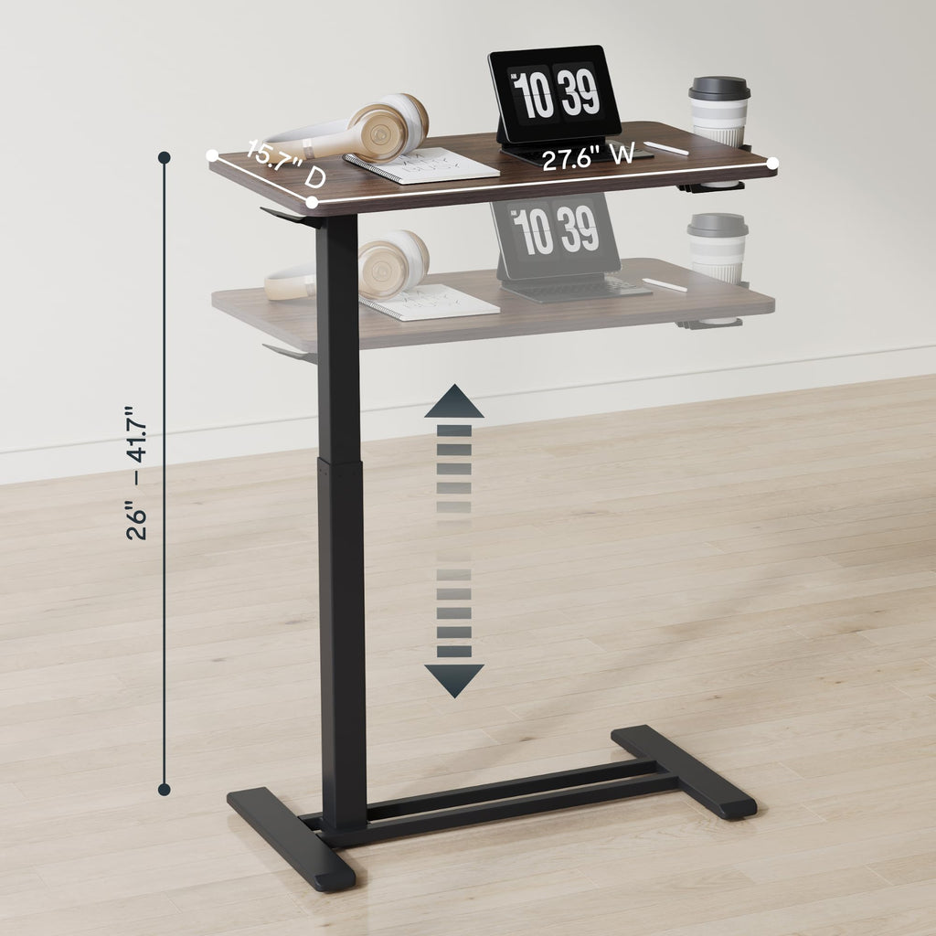 FLEXISPOT H7 Adjustable Overbed Bedside Table with Wheels Pneumatic Mobile Standing Desk Laptop Desk Rolling Computer Cart Movable Overbed Table Hospital Home Use(27.6" W x 15.7" D, White)