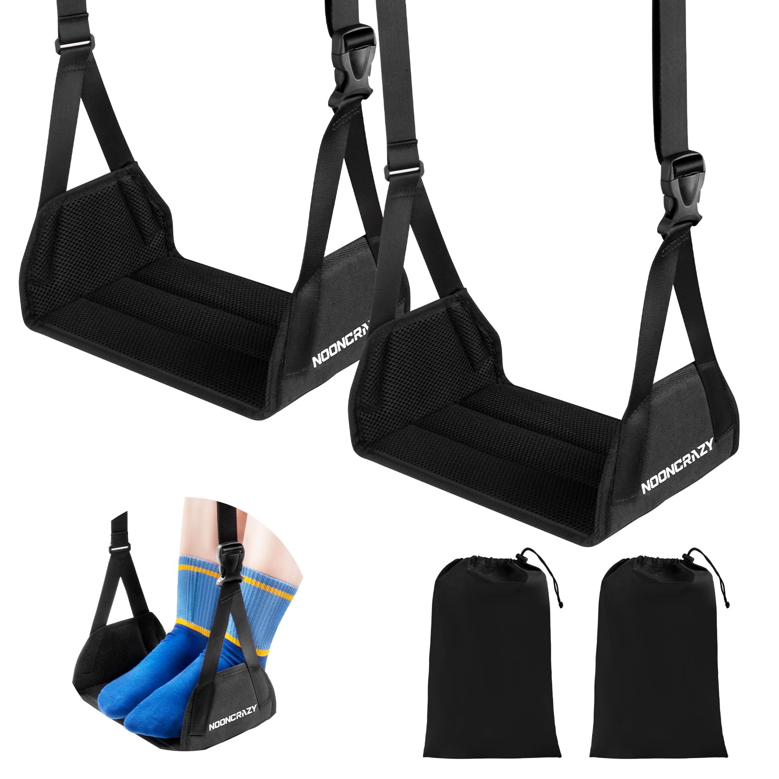 Airplane Foot Hammock, No Collapse Foot Rest for Plane Travel with Extended Adjustment Strap, Portable Desk Foot Hammock with Thickened Foam, Foot Sling Travel Essentials to Relax Your Feet