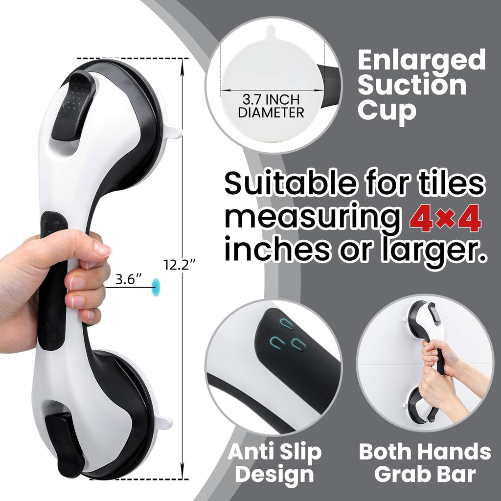 TAILI Grab Bars for Bathtubs and Showers 2 Pack Suction Grab Bar, Heavy Duty Shower Handle Removable Bath Handrails for Seniors and Elderly, Bathroom Safety Grip No Drilling Waterproof,Grey