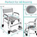 Vive Rolling Commode & Shower Chair with Wheels - 3 in 1 Transport Wheelchair for Inside Bathroom & Bedside - for Disabled Adults, Elderly, Seniors & Handicap