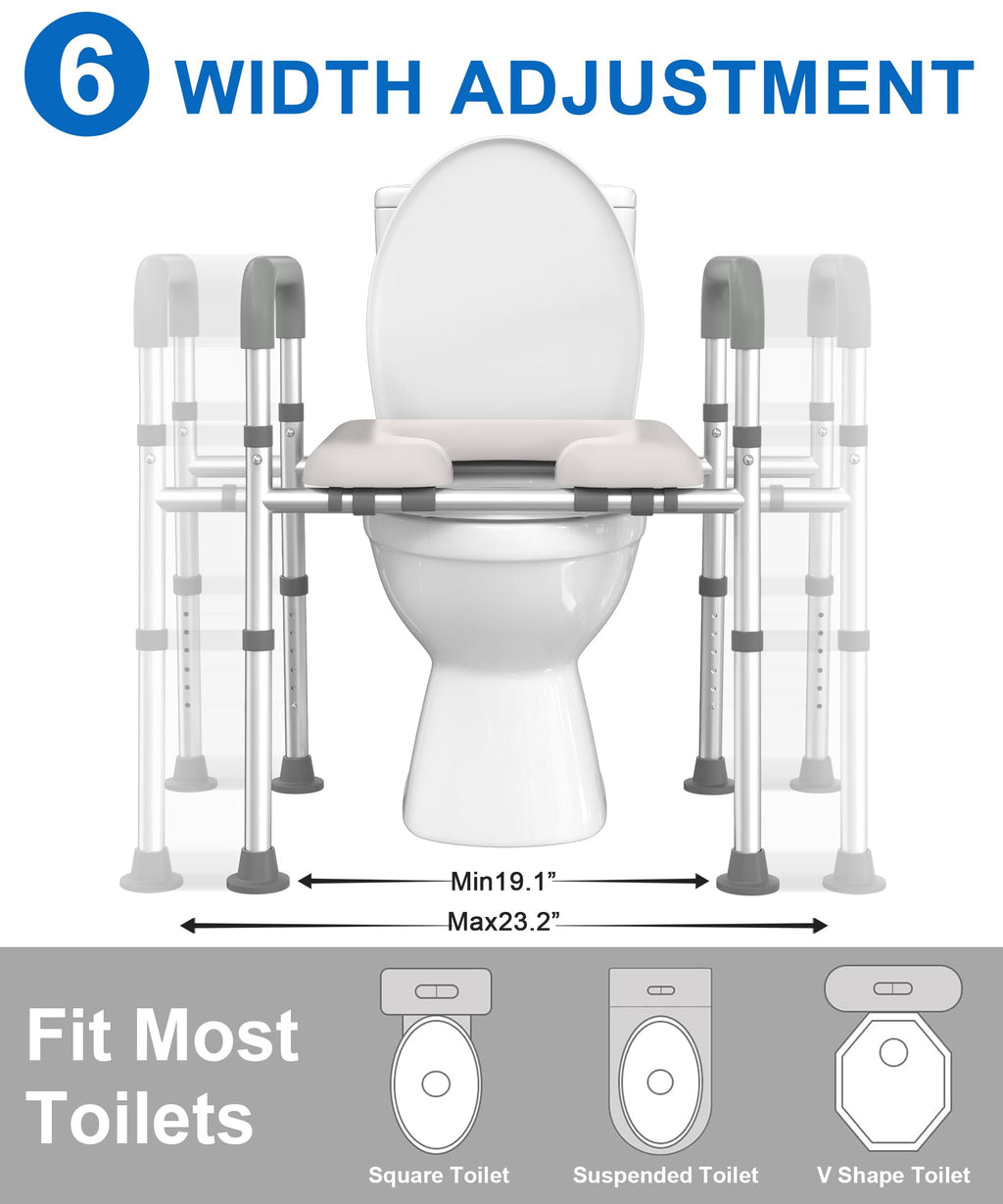 Raised Toilet Seat with Handles, Toilet Seat Riser for Seniors with Adjustable Height & Width, 400lb Handicap Elevated Toilet Seat for Elderly, Pregnant, Fit Any Toilet