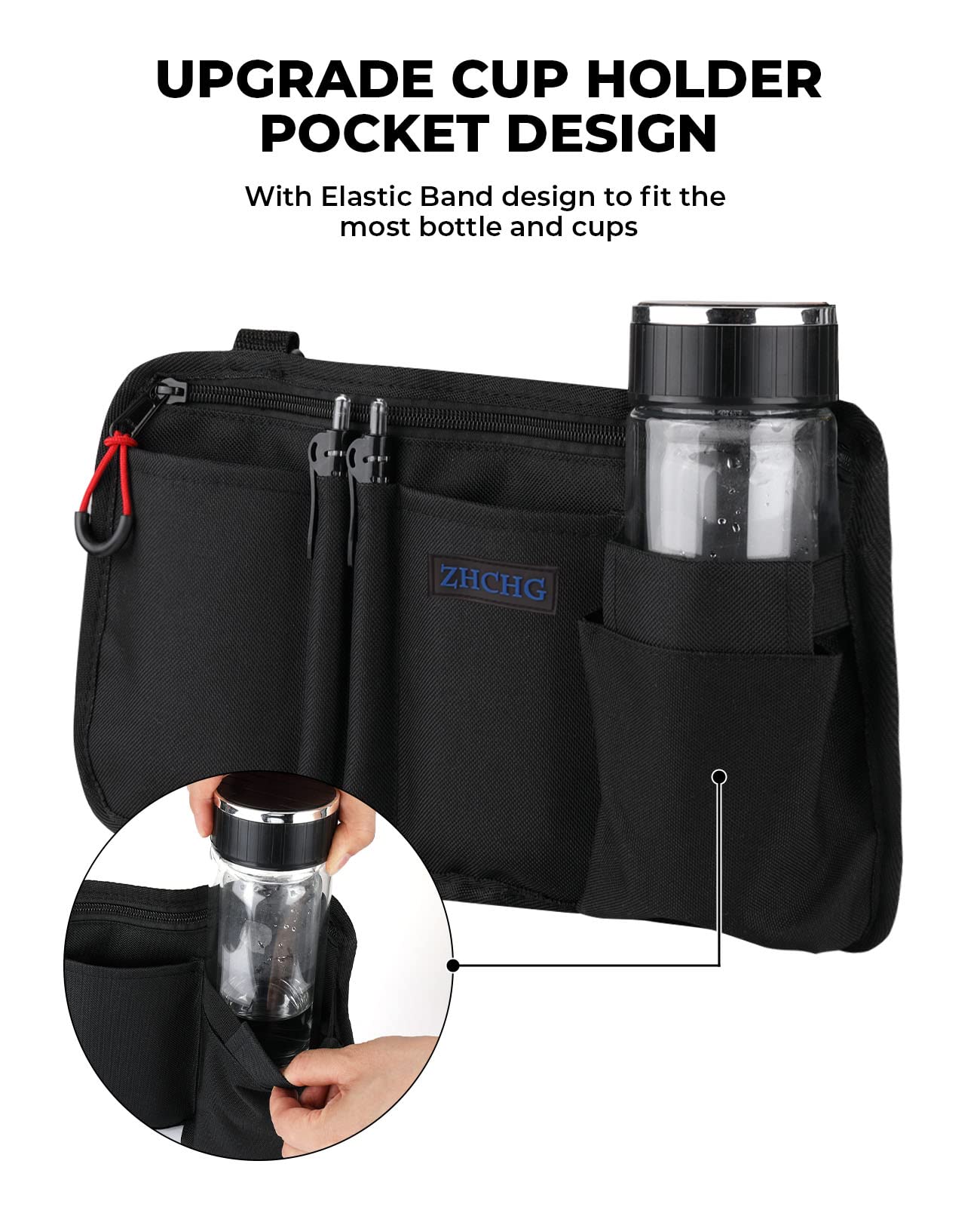 2 Pack Wheelchair Side Bag with Cup Holder, Wheelchair Armrest Pouch Accessories for Walker, Rollator, Electric Scooter Wheelchairs, Ideal Gift for Mother's Day & Father's Day