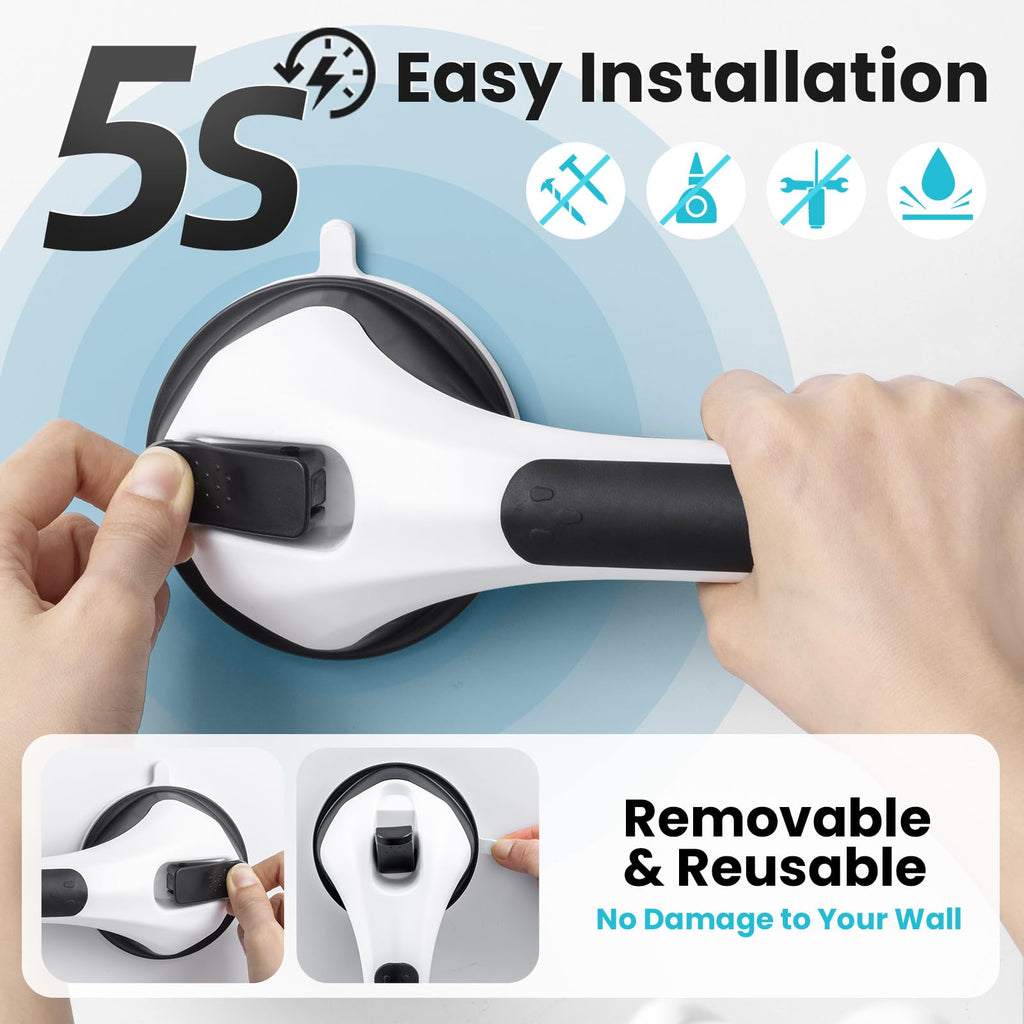 TAILI Grab Bars for Bathtubs and Showers 2 Pack Suction Grab Bar, Heavy Duty Shower Handle Removable Bath Handrails for Seniors and Elderly, Bathroom Safety Grip No Drilling Waterproof,Grey