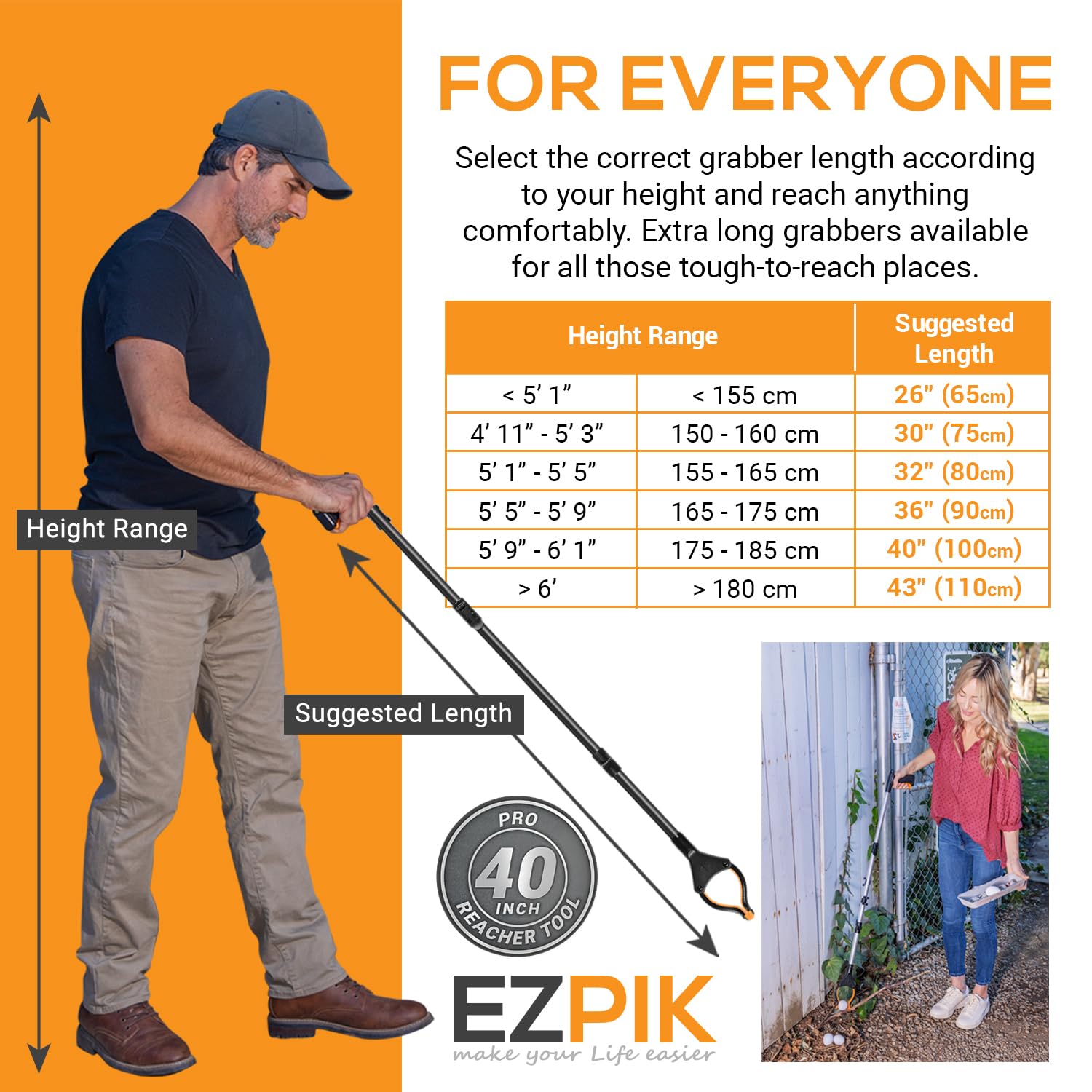EZPIK Pro 36" Flexible Folding Grabber Tool for Elderly + Magnets, Reacher for Disabled & Seniors Heavy Duty Rotating Grippers for Reaching Underneath, Trash Grabbers & Pickers for Mobility