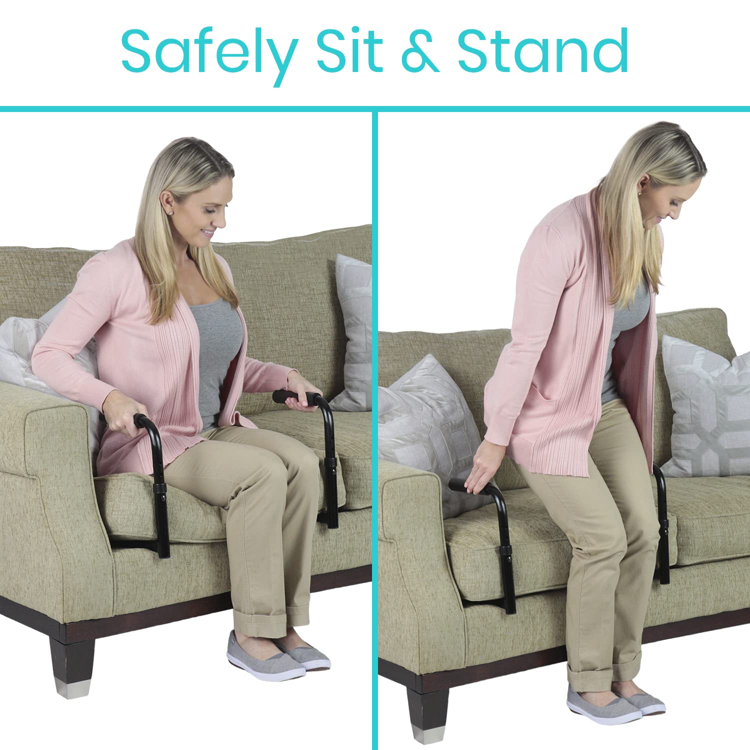 Vive Stand Assist - Mobility Standing Aid Rail for Couch, Chair - Assistance Handle for Patients, Elderly, Seniors and Disabled - Safety Grab Bar for Sitting, Sofa, Home - Adjustable, Portable Device