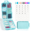 3 Pack 14 Grids Travel Pill Organizer Box with 415-Pcs Medicine Name Labels - Pocket Daily Pharmacy Case Container Kit - Travel Medication Holder Dispenser for Fish Oil Vitamin Supplement Storage