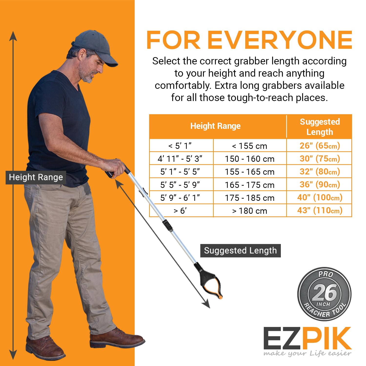EZPIK Pro 36" Flexible Folding Grabber Tool for Elderly + Magnets, Reacher for Disabled & Seniors Heavy Duty Rotating Grippers for Reaching Underneath, Trash Grabbers & Pickers for Mobility
