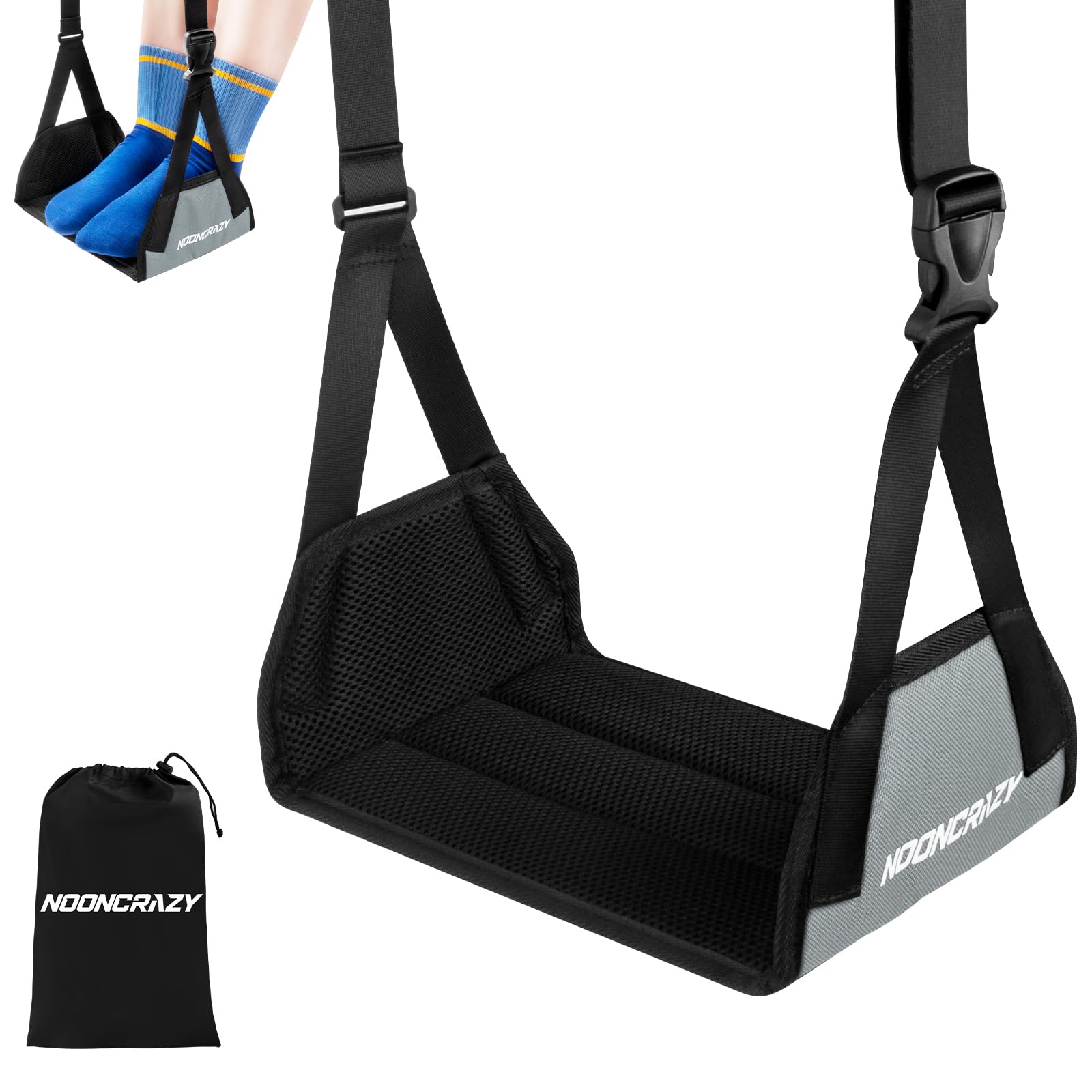 Airplane Foot Hammock, No Collapse Foot Rest for Plane Travel with Extended Adjustment Strap, Portable Desk Foot Hammock with Thickened Foam, Foot Sling Travel Essentials to Relax Your Feet