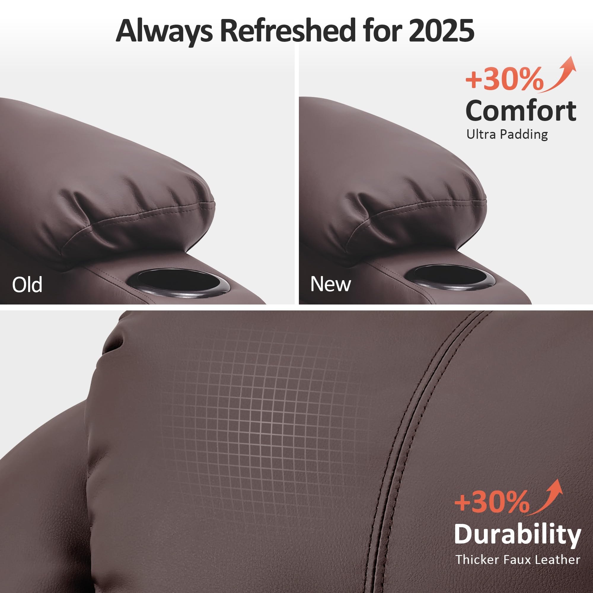 MCombo Electric Power Lift Recliner Chair Sofa with Massage and Heat for Elderly, 3 Positions, 2 Side Pockets, and Cup Holders, USB Ports, Faux Leather 7040 (Light Brown, Medium)