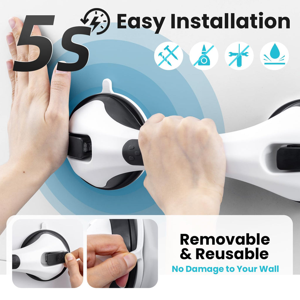 TAILI Grab Bars for Bathtubs and Showers 2 Pack Suction Grab Bar, Heavy Duty Shower Handle Removable Bath Handrails for Seniors and Elderly, Bathroom Safety Grip No Drilling Waterproof,Grey