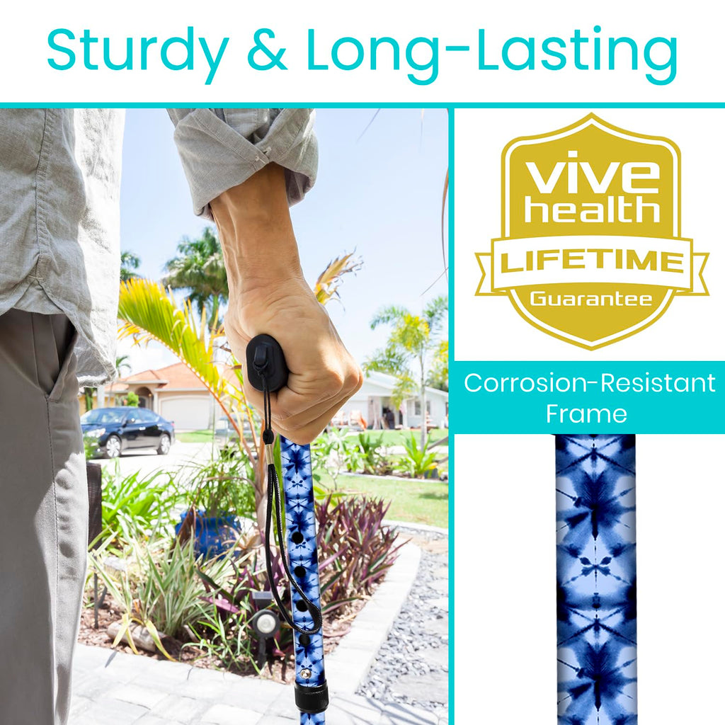 Vive Folding Cane - Foldable Walking Cane for Men, Women - Fold-up, Collapsible, Lightweight, Adjustable, Portable Hand Walking Stick - Balancing Mobility Aid - Comfortable Ergonomic Handle