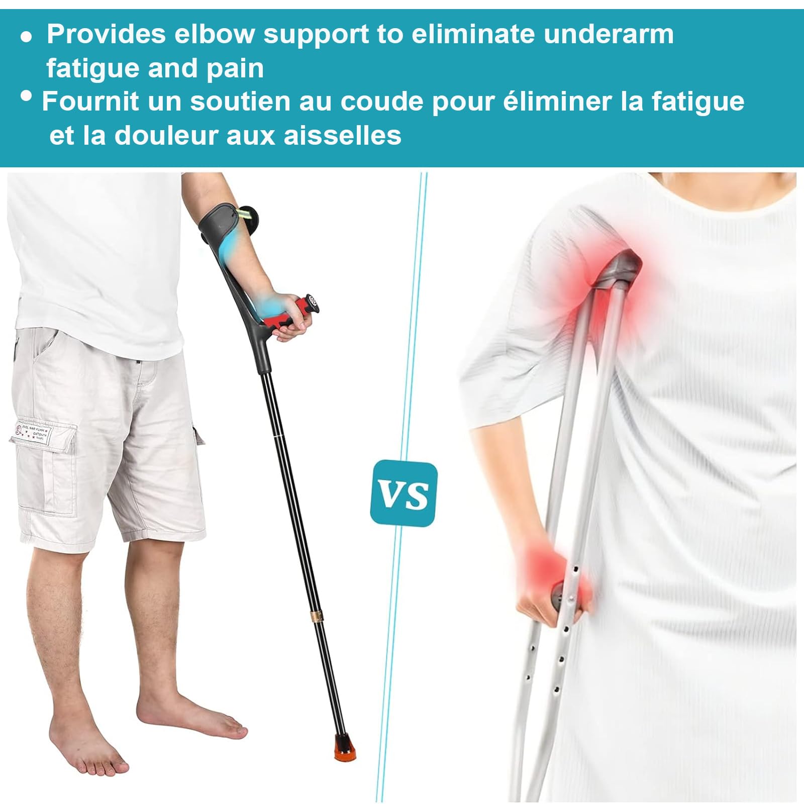 Forearm Crutch for Adults(x1 Unit), Forearm Crutch with Cuffs, Anti-Drop, Crutch for Walking, Forearm Crutch Lightweight Adjustable, Aluminum Forearm Crutch, Black Crutch (Single Black)
