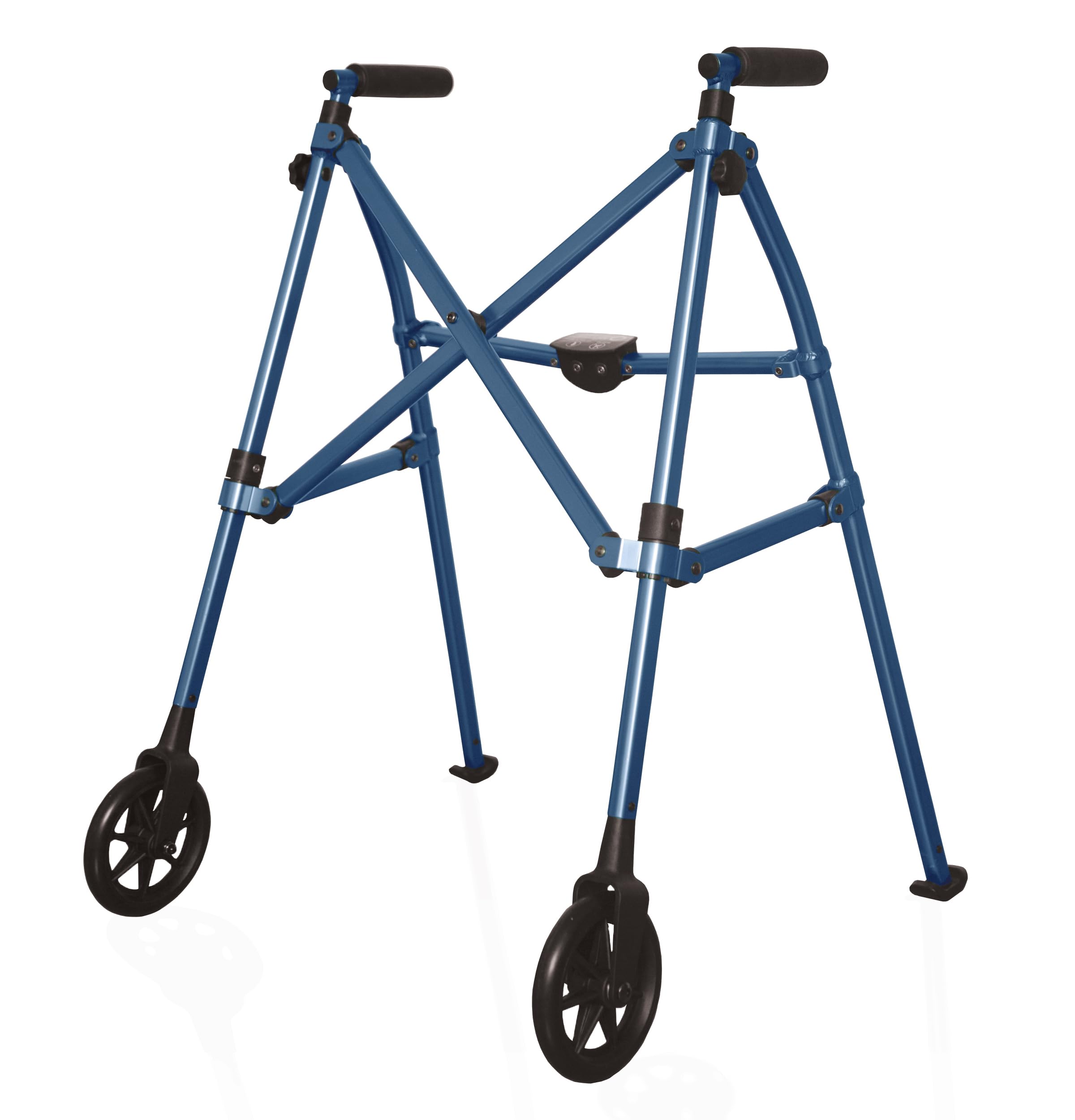 Stander Space Saver Walker, Lightweight Folding Rolling Mobility Aid for Seniors & Adults, Compact 2-Wheel Disability Device with 6-inch Wheels & Ski Glides for Walking Support, Cobalt Blue