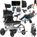 16" Big Front Wheel Electric Wheelchair, 19.7” Seat Width All Terrain Foldable Power Wheelchairs, Motorized Wheel Chair for Adults 330lbs, Dual Brakes, Rear Control Included, Led Light, Backpack