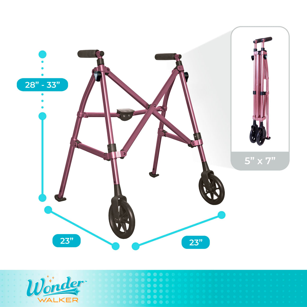 Stander Space Saver Walker, Lightweight Folding Rolling Mobility Aid for Seniors & Adults, Compact 2-Wheel Disability Device with 6-inch Wheels & Ski Glides for Walking Support, Cobalt Blue
