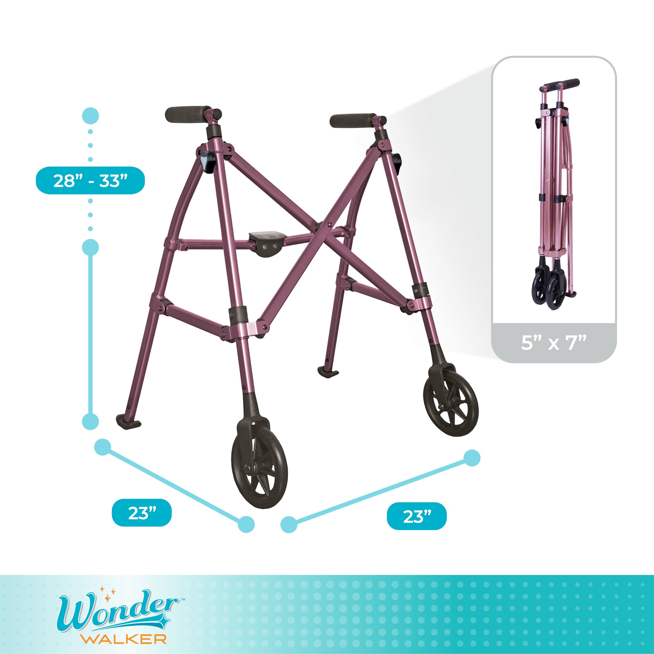 Stander Space Saver Walker, Lightweight Folding Rolling Mobility Aid for Seniors & Adults, Compact 2-Wheel Disability Device with 6-inch Wheels & Ski Glides for Walking Support, Cobalt Blue