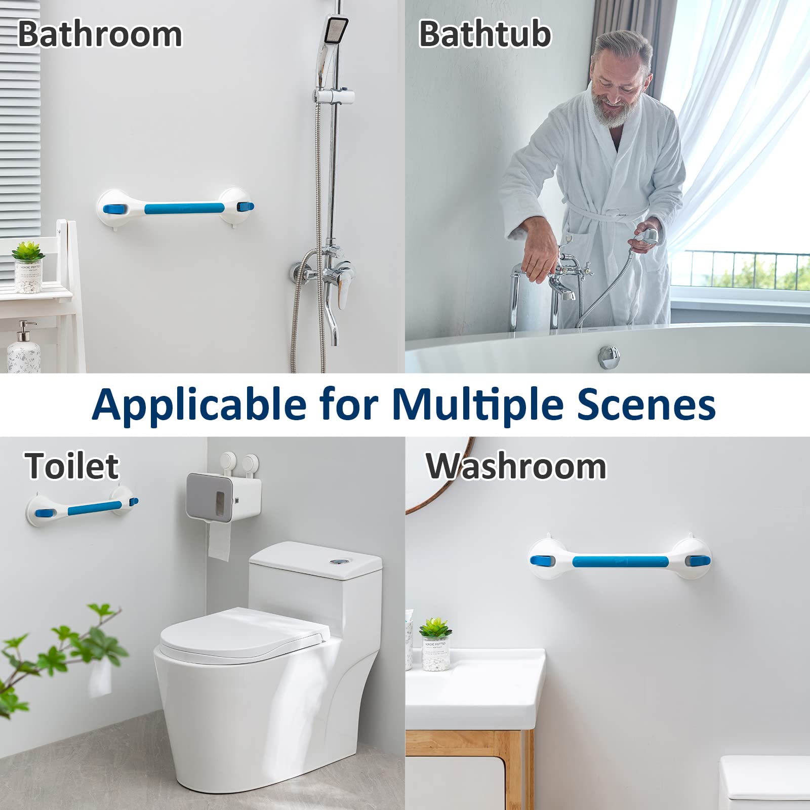 TAILI Grab Bars for Bathtubs and Showers 2 Pack Suction Grab Bar, Heavy Duty Shower Handle Removable Bath Handrails for Seniors and Elderly, Bathroom Safety Grip No Drilling Waterproof,Grey