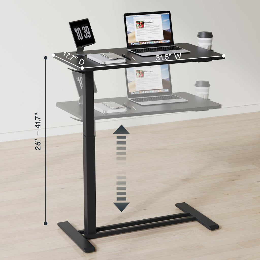 FLEXISPOT H7 Adjustable Overbed Bedside Table with Wheels Pneumatic Mobile Standing Desk Laptop Desk Rolling Computer Cart Movable Overbed Table Hospital Home Use(27.6" W x 15.7" D, White)