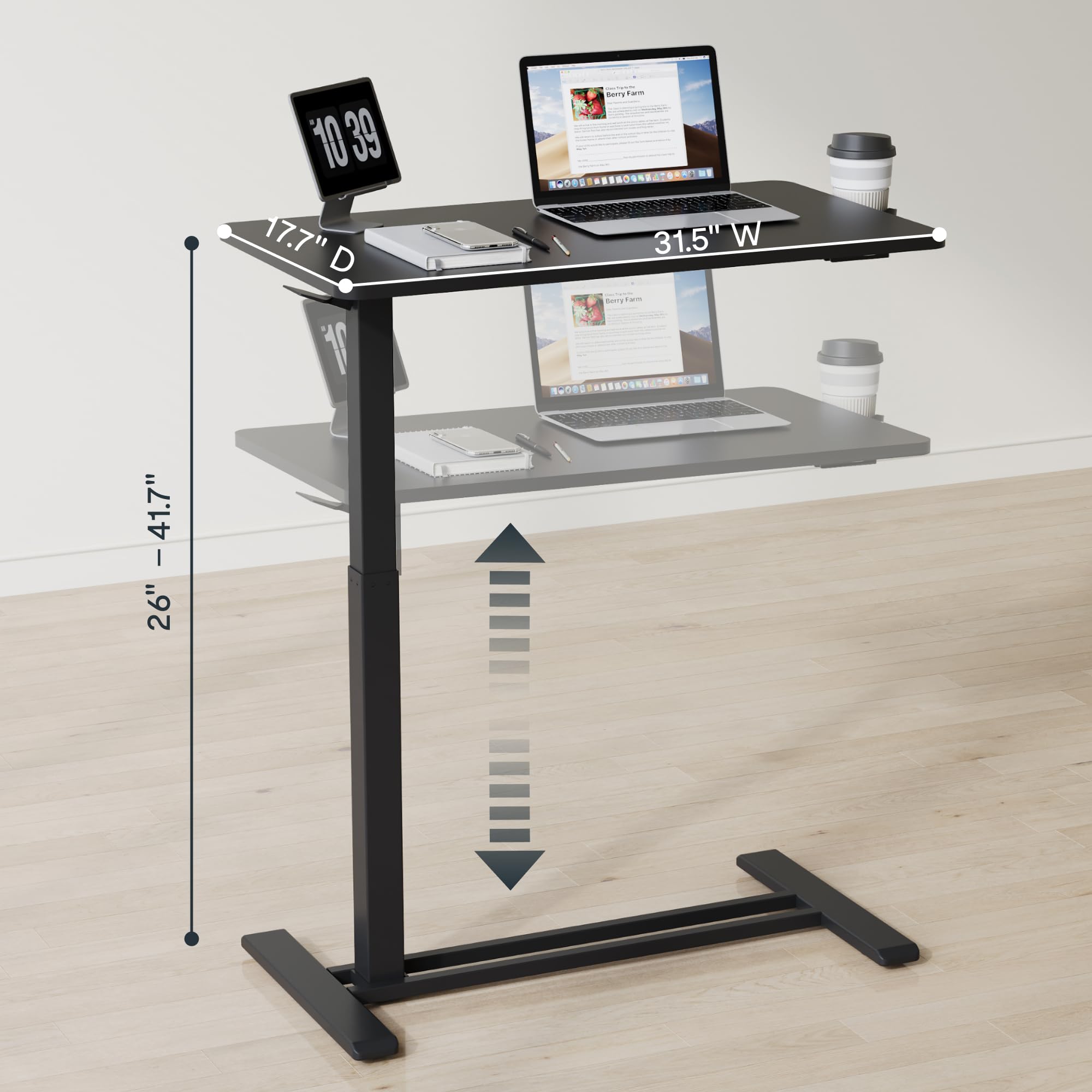 FLEXISPOT H7 Adjustable Overbed Bedside Table with Wheels Pneumatic Mobile Standing Desk Laptop Desk Rolling Computer Cart Movable Overbed Table Hospital Home Use(27.6" W x 15.7" D, White)