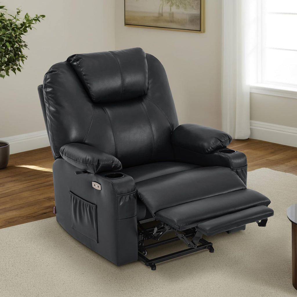 MCombo Electric Power Lift Recliner Chair Sofa with Massage and Heat for Elderly, 3 Positions, 2 Side Pockets, and Cup Holders, USB Ports, Faux Leather 7040 (Light Brown, Medium)