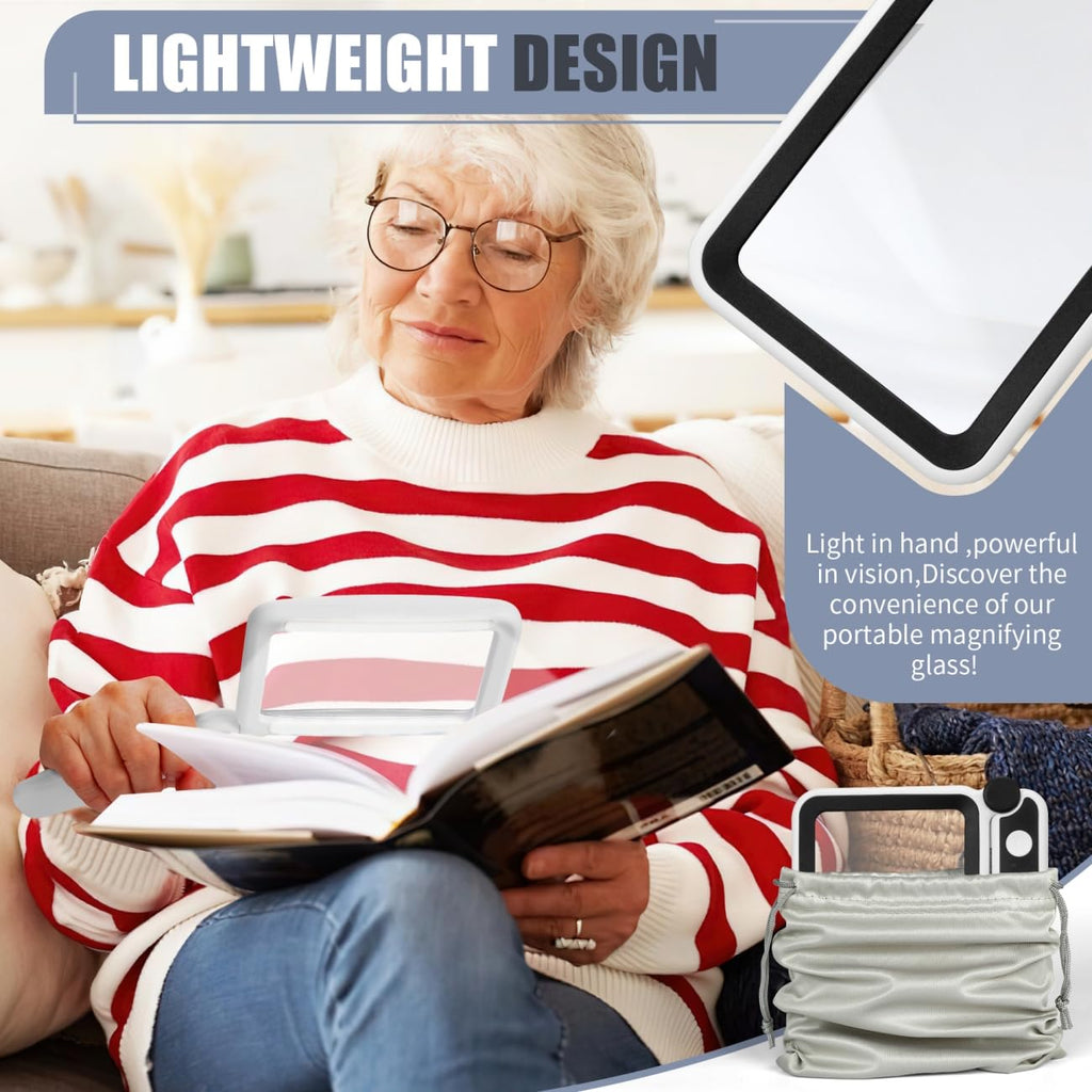 Magnifying Glass with Light, Rechargeable 5X Large Page Magnifier for Reading, Folding Handheld Dimmable, LED Lighted Rectangle Magnifier for Reading Book Small Print for Seniors Low Vision