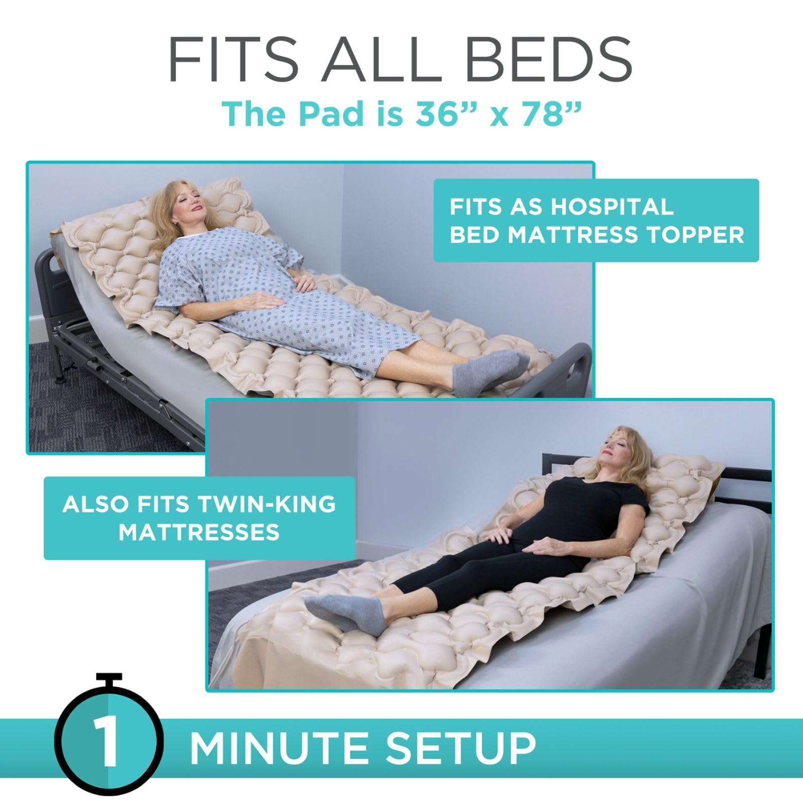 Vive Alternating Air Pressure Mattress Pad - The Original Bed Sore Prevention Solution - Hospital Topper for Bedridden Patients - Includes Waterproof, Breathable Ulcer Cushion & Whisper Quiet Pump