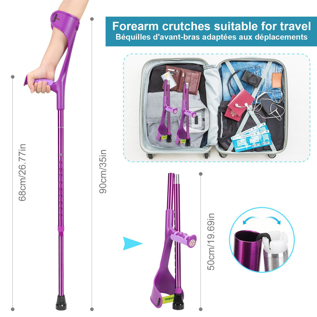 Forearm Crutch for Adults(x1 Unit), Forearm Crutch with Cuffs, Anti-Drop, Crutch for Walking, Forearm Crutch Lightweight Adjustable, Aluminum Forearm Crutch, Black Crutch (Single Black)
